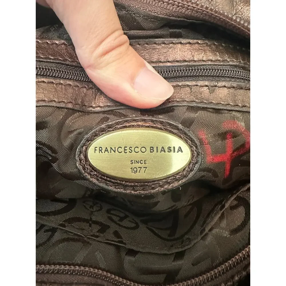 FRANCESCO Biasia Metallic Bronze Leather Snakeskin Embossed Braided Y2K Bag